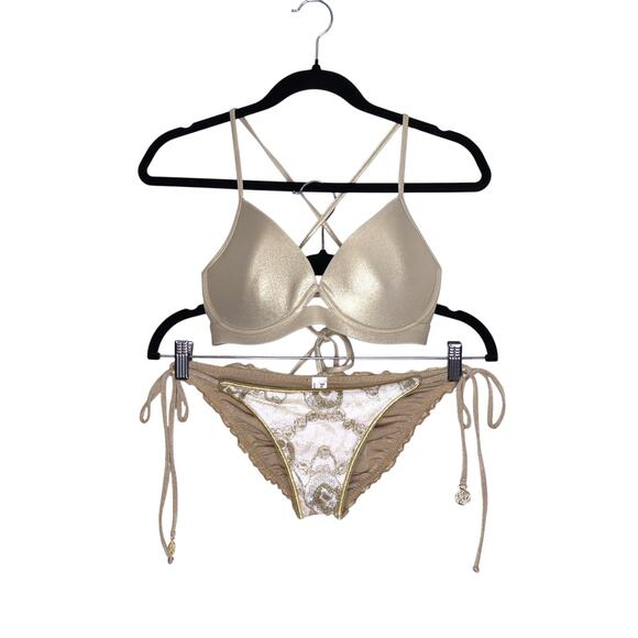 LULI FAMA Molded Underwire Top & Wavy Ruched Back Bikini Two Piece Women's S - Picture 1 of 12